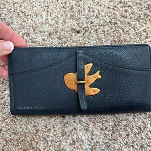 Blue Mark Jacobs petal to the metal bird Leather Wallet with Gold Accent